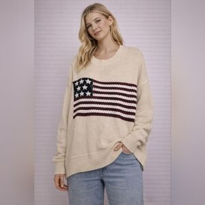 POL Oversized Small Cream American Flag Knit Sweater | Cozy Slouchy Pullover